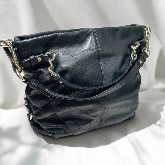 Brooke Perforated Leather Convertible Hobo Shoulder Bag Black 13" x 12" #16908 - Picture 2 of 11